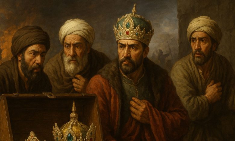 Iranian royal crowns and jewels being protected by Iranian kings during times of activity and wars